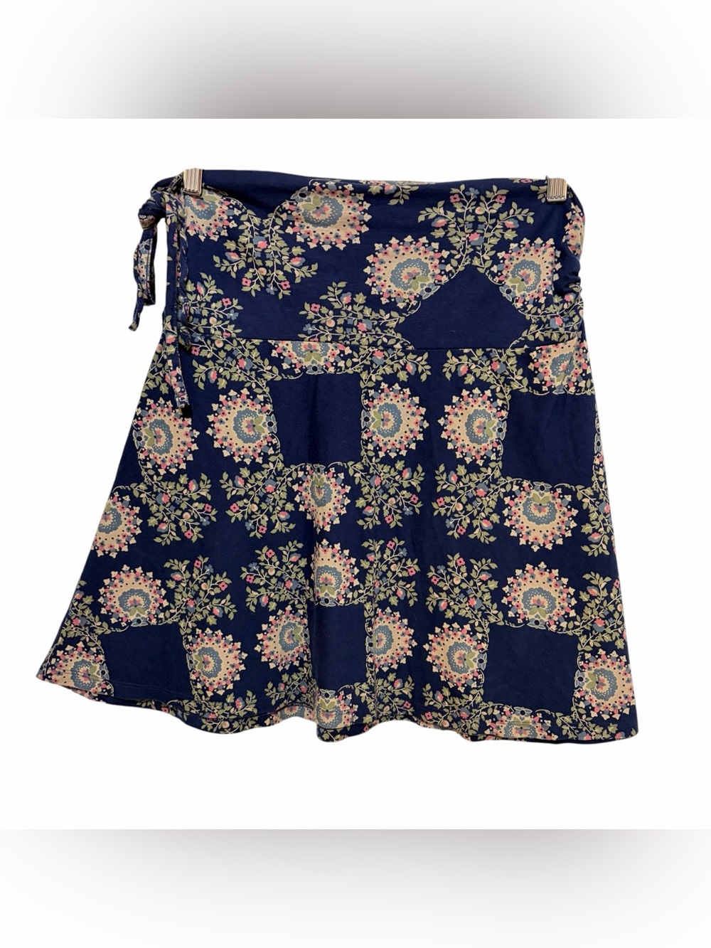 PATAGONIA Floral Block Print Navy Blue Skater Skirt, Medium